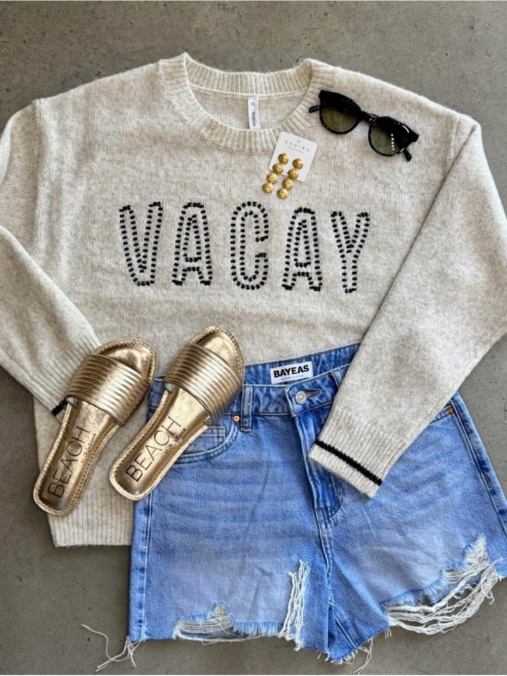 Wishlist VACAY Embellished Crewneck Sweater - Cream & Black